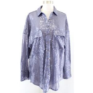NWT Pilcro Anthropologie Dusty Blue - Purple Sequin Button Front Shirt Blouse S